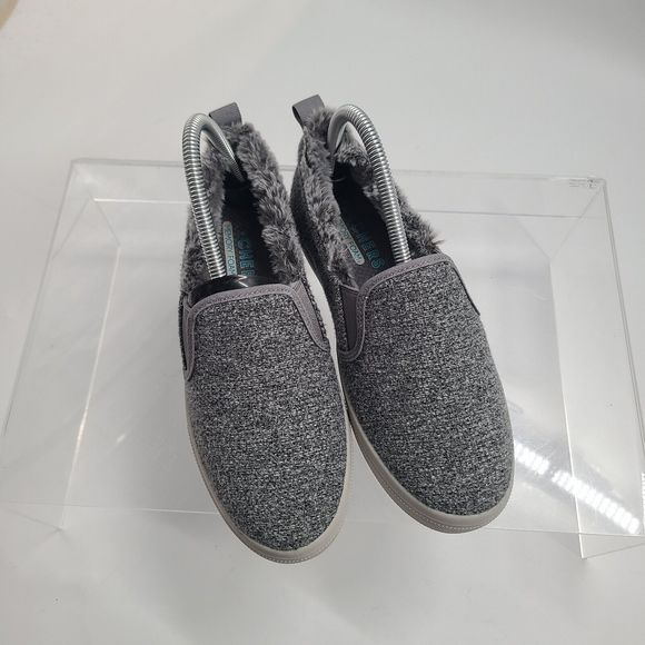 Skechers Grey Poppy Wool Slip On Sneaker Faux Fur Lined Memory US Sz 7 SN 155486 - Picture 1 of 7